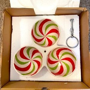 Peppermint twist 3 section bowl w/ metal handle